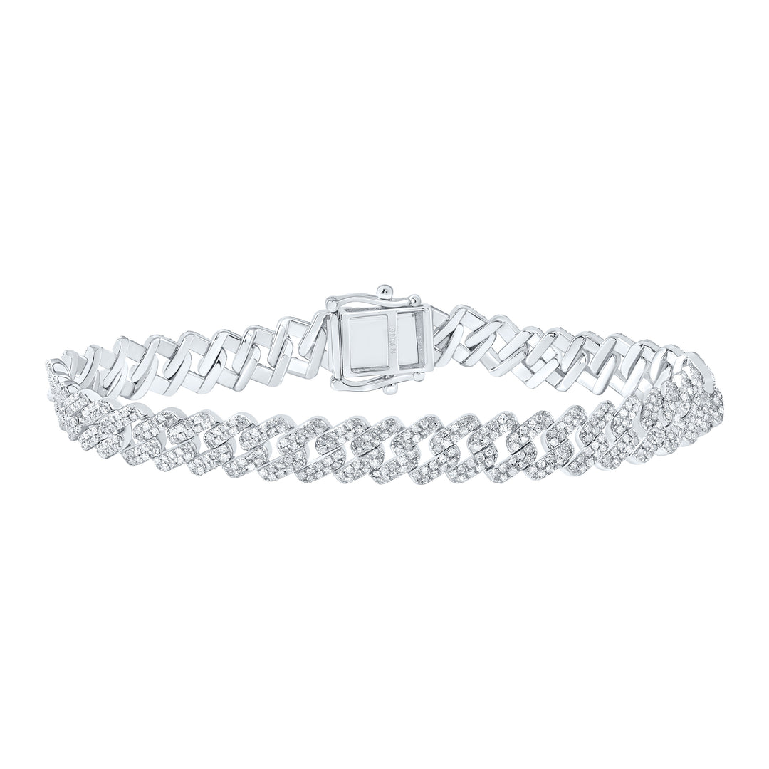Sterling Silver Diamond Cuban Link Bracelet 3-1/4 ctw
