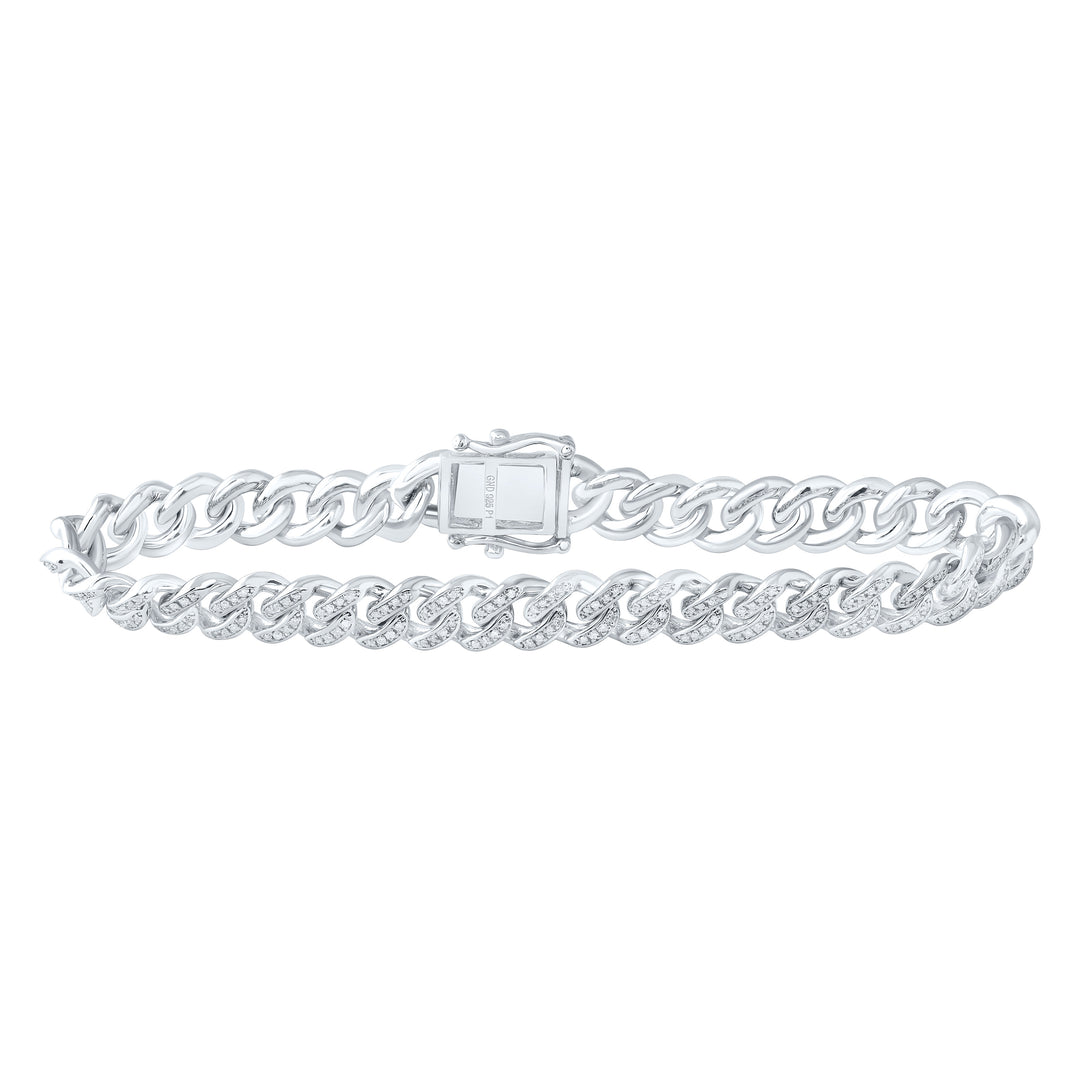 Sterling Silver Diamond Cuban Link Bracelet 1 ctw
