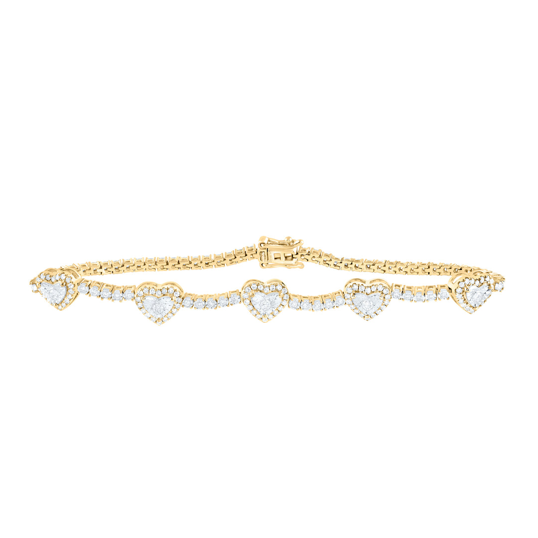 10kt Yellow Gold Diamond Tennis Heart Bracelet 1 ctw