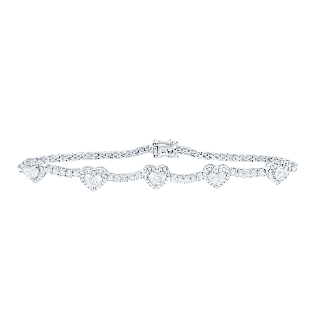 10kt White Gold Diamond Tennis Heart Bracelet 1 ctw