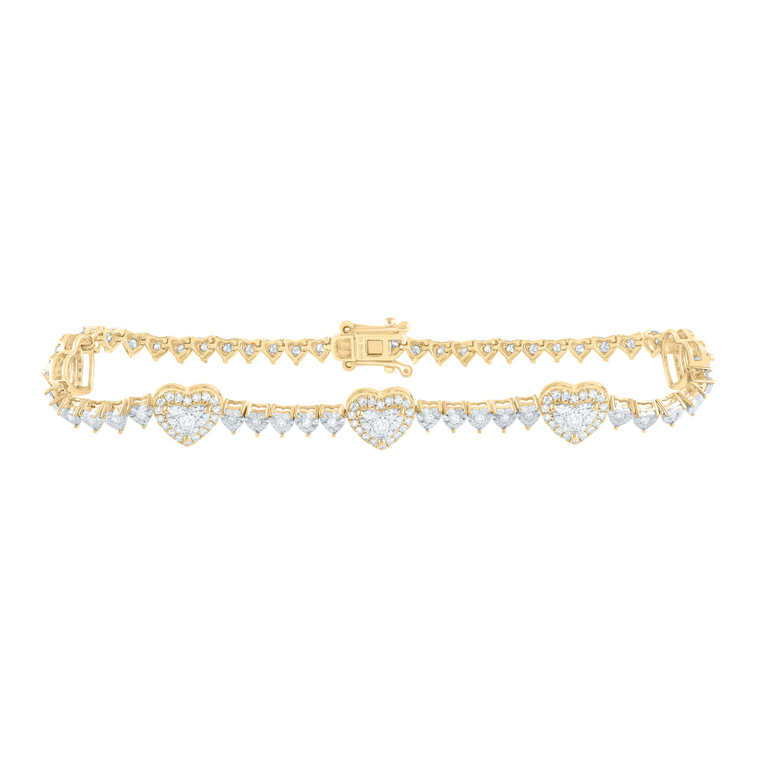 10kt Yellow Gold Diamond Tennis Heart Bracelet 1 ctw