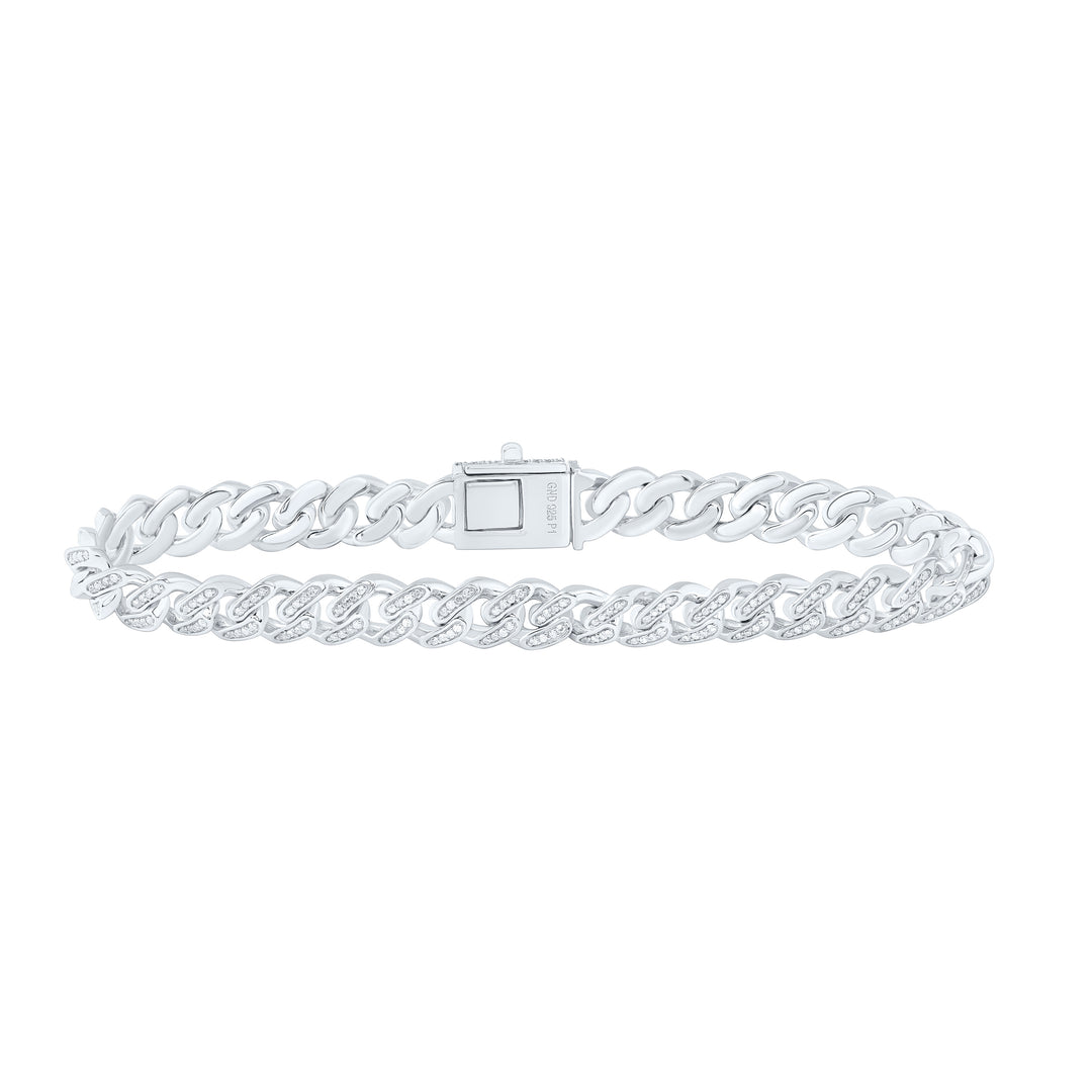 Sterling Silver Diamond Cuban Link Bracelet 1-1/2 ctw