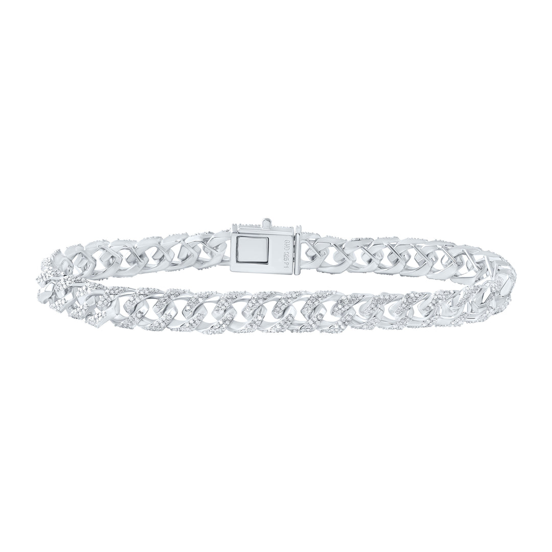 Sterling Silver Diamond Cuban Link Bracelet 3 ctw
