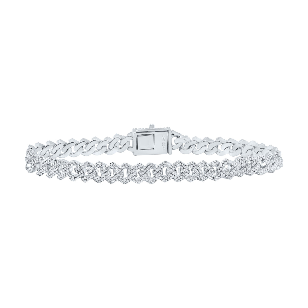Sterling Silver Diamond Cuban Link Bracelet 3 ctw