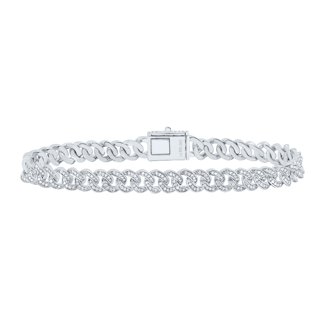Sterling Silver Diamond Cuban Link Bracelet 2-1/5 ctw
