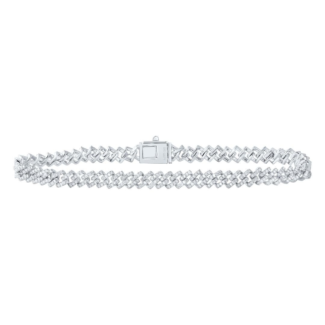 Sterling Silver Diamond Cuban Link Bracelet 2-1/3 ctw