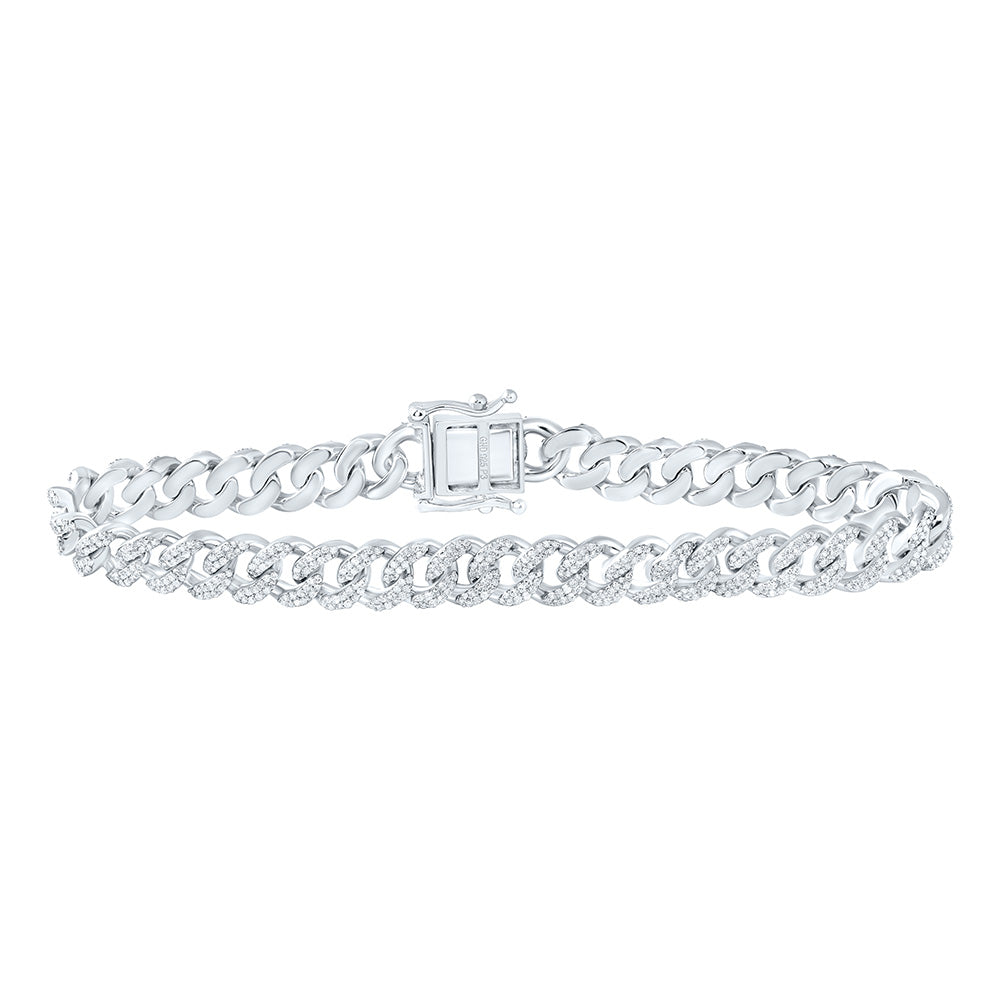 Sterling Silver Diamond Cuban Link Bracelet 2-3/4 ctw