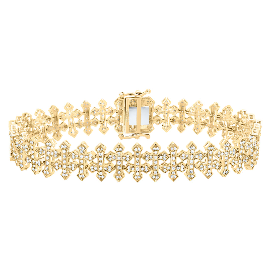10kt Gold Men's Diamond Cross Bracelet 1-5/8 ctw