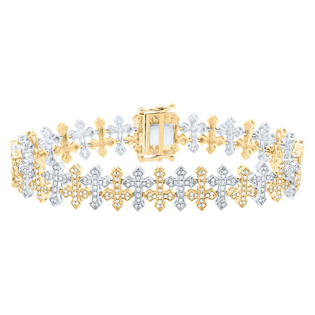10kt Gold Men's Diamond Cross Bracelet 1-5/8 ctw