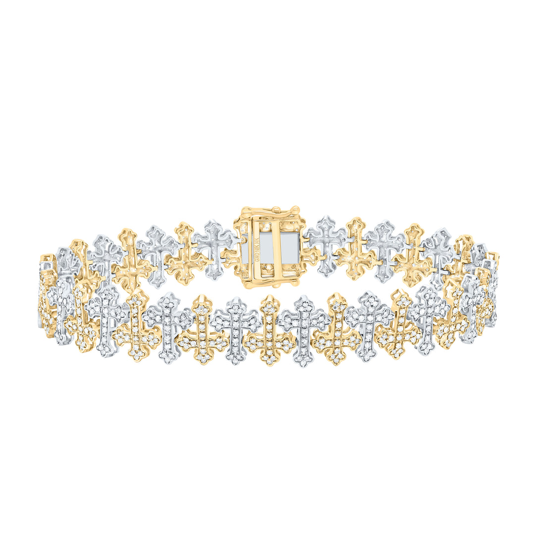 10kt Gold Men's Diamond Cross Bracelet 2-1/3 ctw