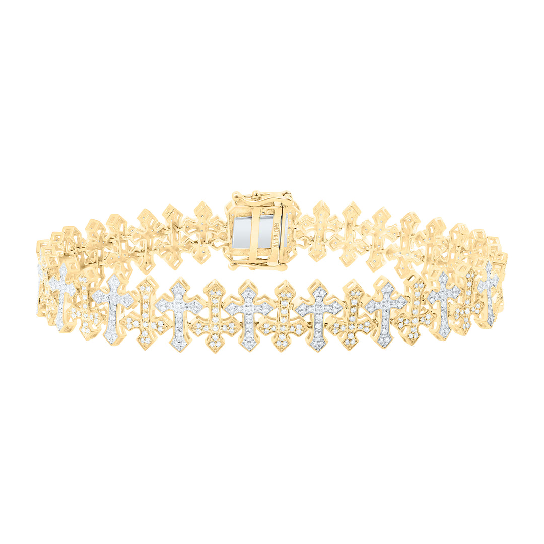 10kt Gold Men's Diamond Cross Bracelet 1-3/4 ctw