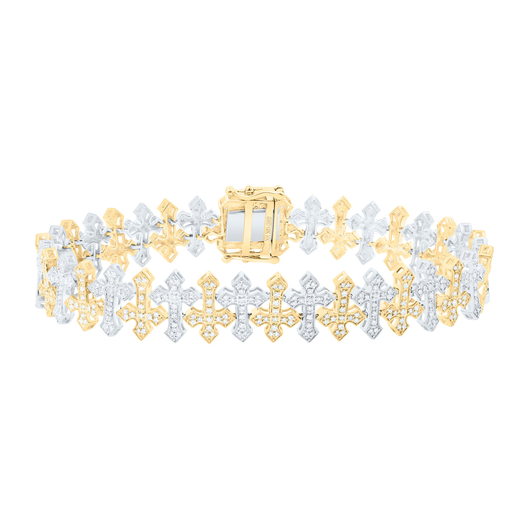 10kt Gold Men's Diamond Cross Bracelet 1-3/4 ctw