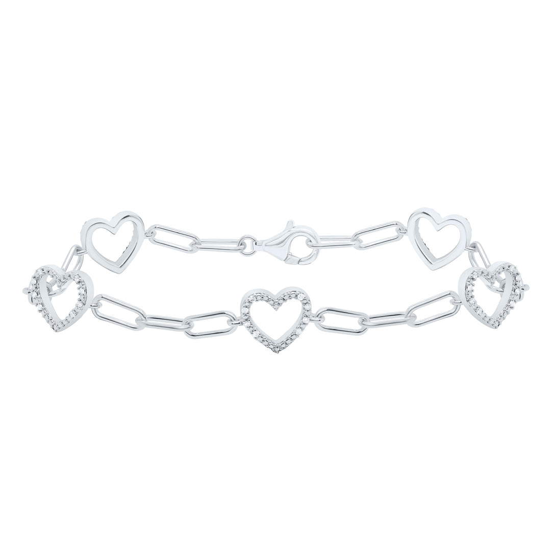 Sterling Silver Diamond Heart Bracelet 1/6 ctw