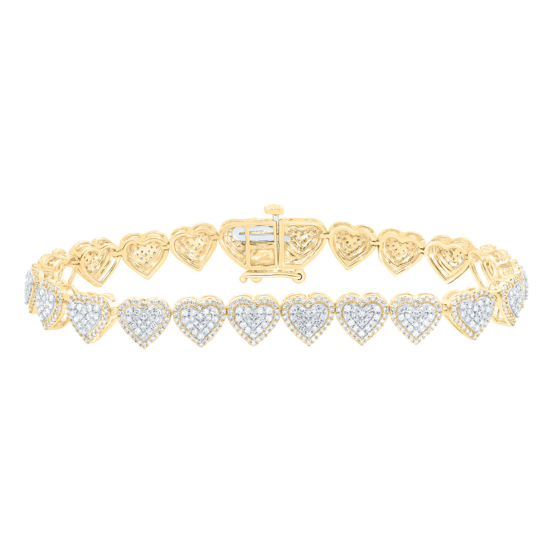 10kt Gold Diamond Heart Bracelet 2-1/2 ctw