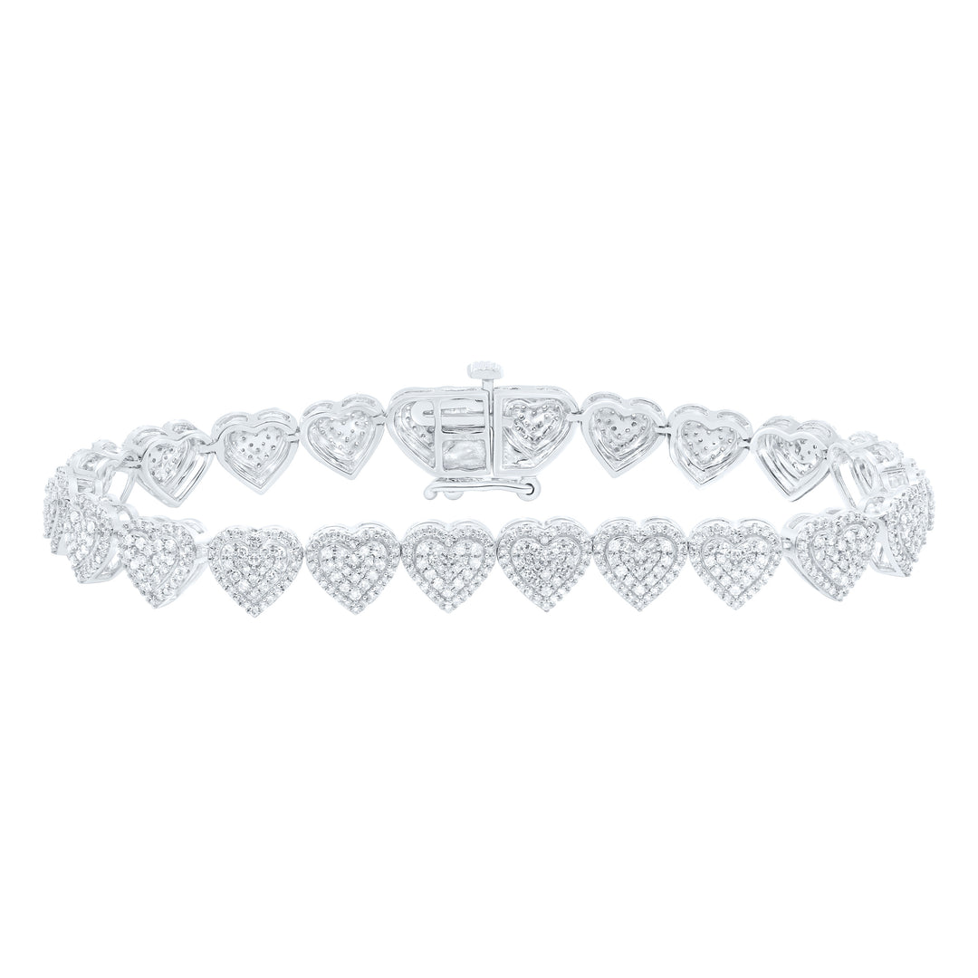 10kt Gold Diamond Heart Bracelet 2-1/2 ctw