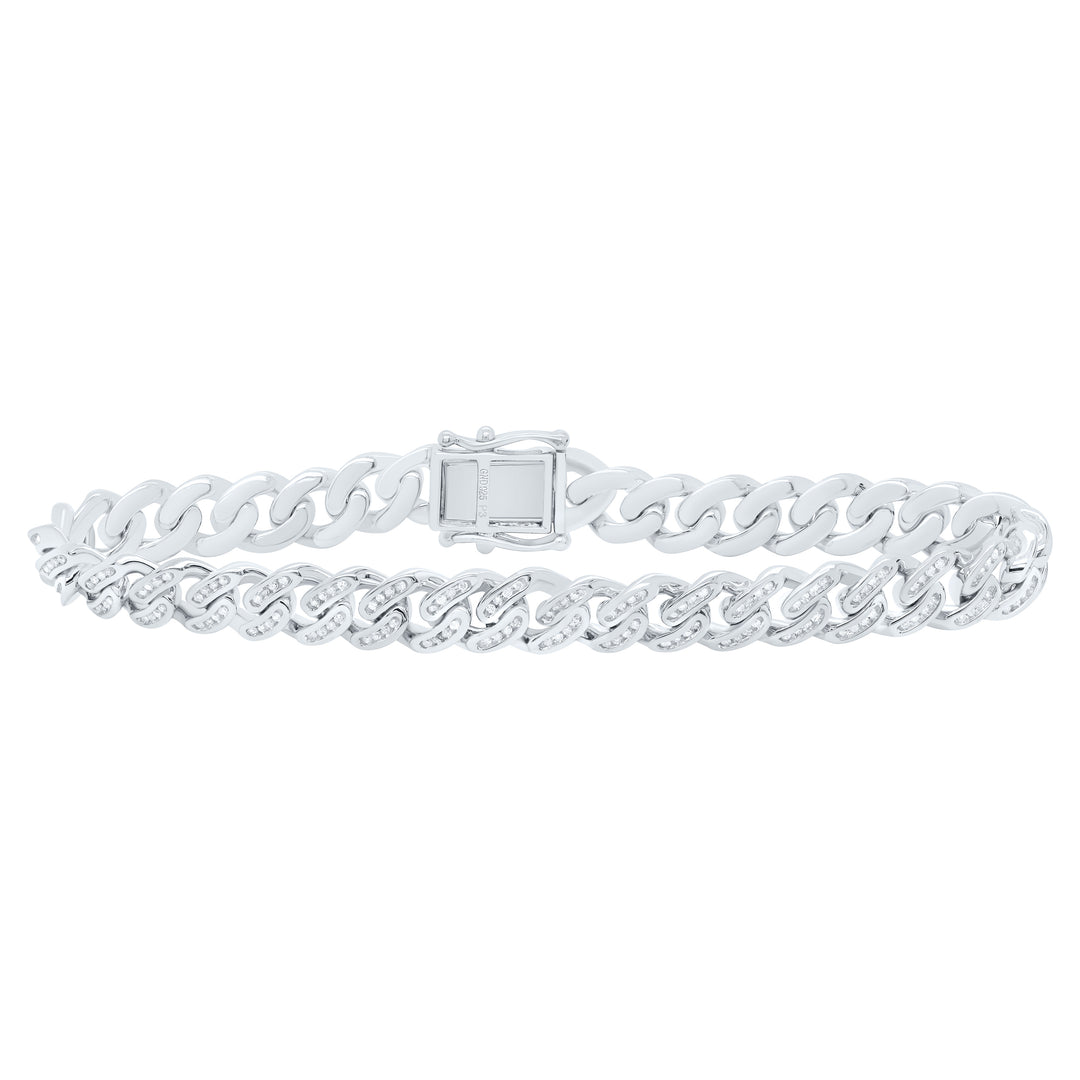 Sterling Silver Diamond Cuban Link Bracelet 1 ctw