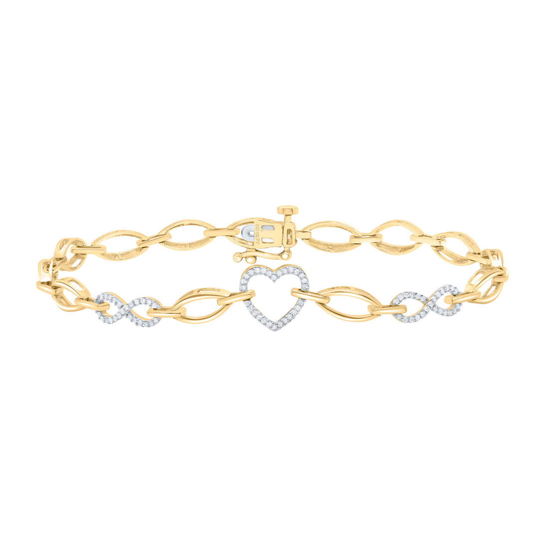 10kt Gold Women's Diamond Heart Bracelet 1/6 ctw