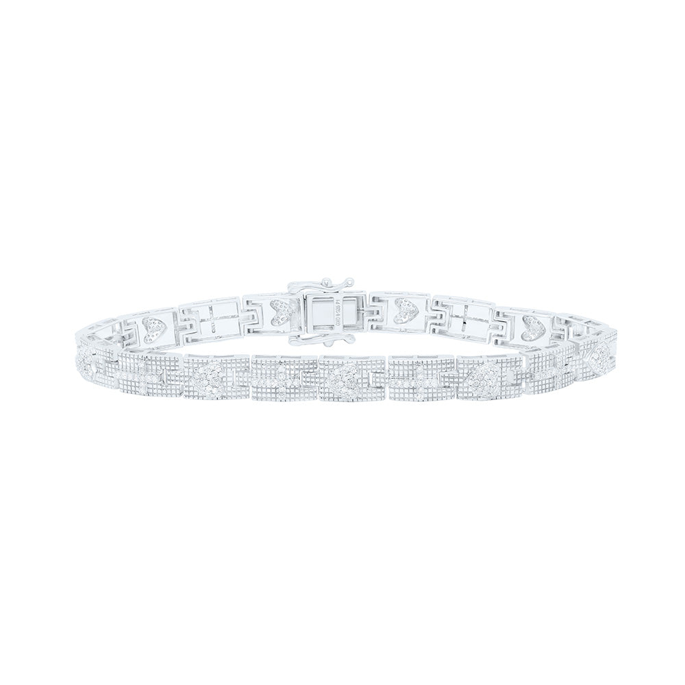 Sterling Silver Diamond Heart Cross Bracelet 1 ctw