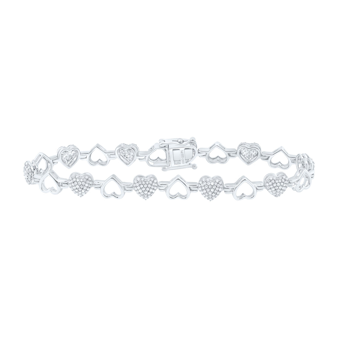 Sterling Silver Diamond Heart Bracelet 1-1/4 ctw