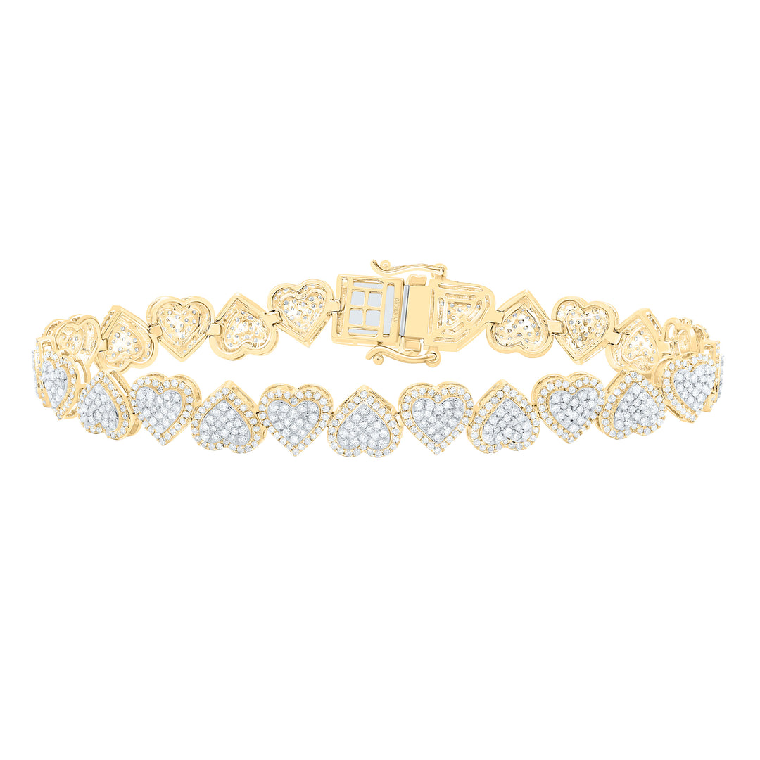 10kt Gold Diamond Heart Bracelet 2-1/2 ctw