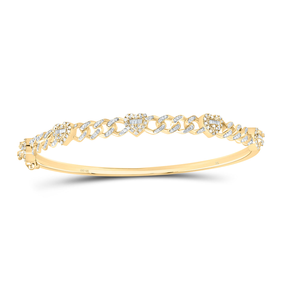 10kt Gold Diamond Heart Cuban Link Bangle 5/8 ctw
