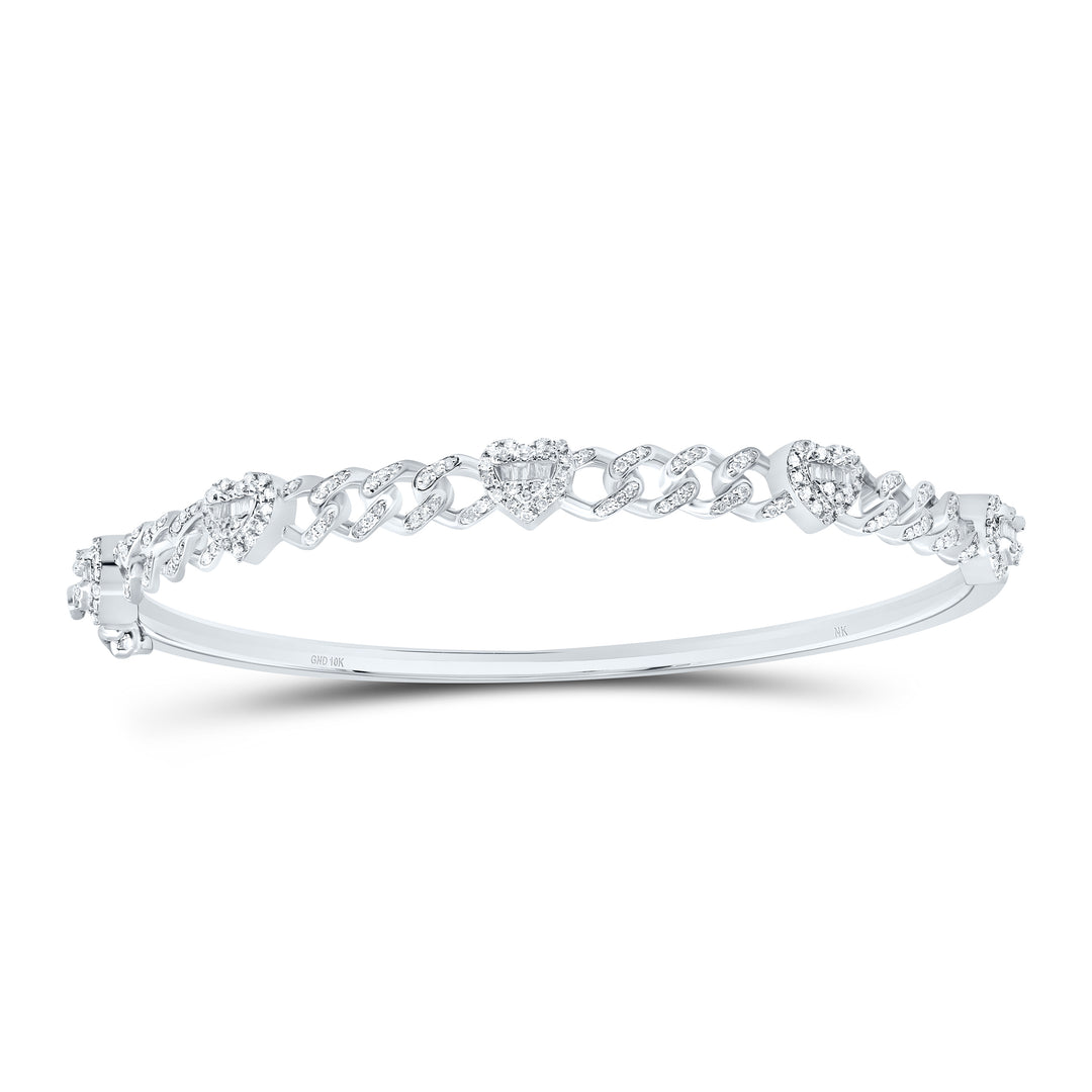 10kt Gold Diamond Heart Cuban Link Bangle 5/8 ctw