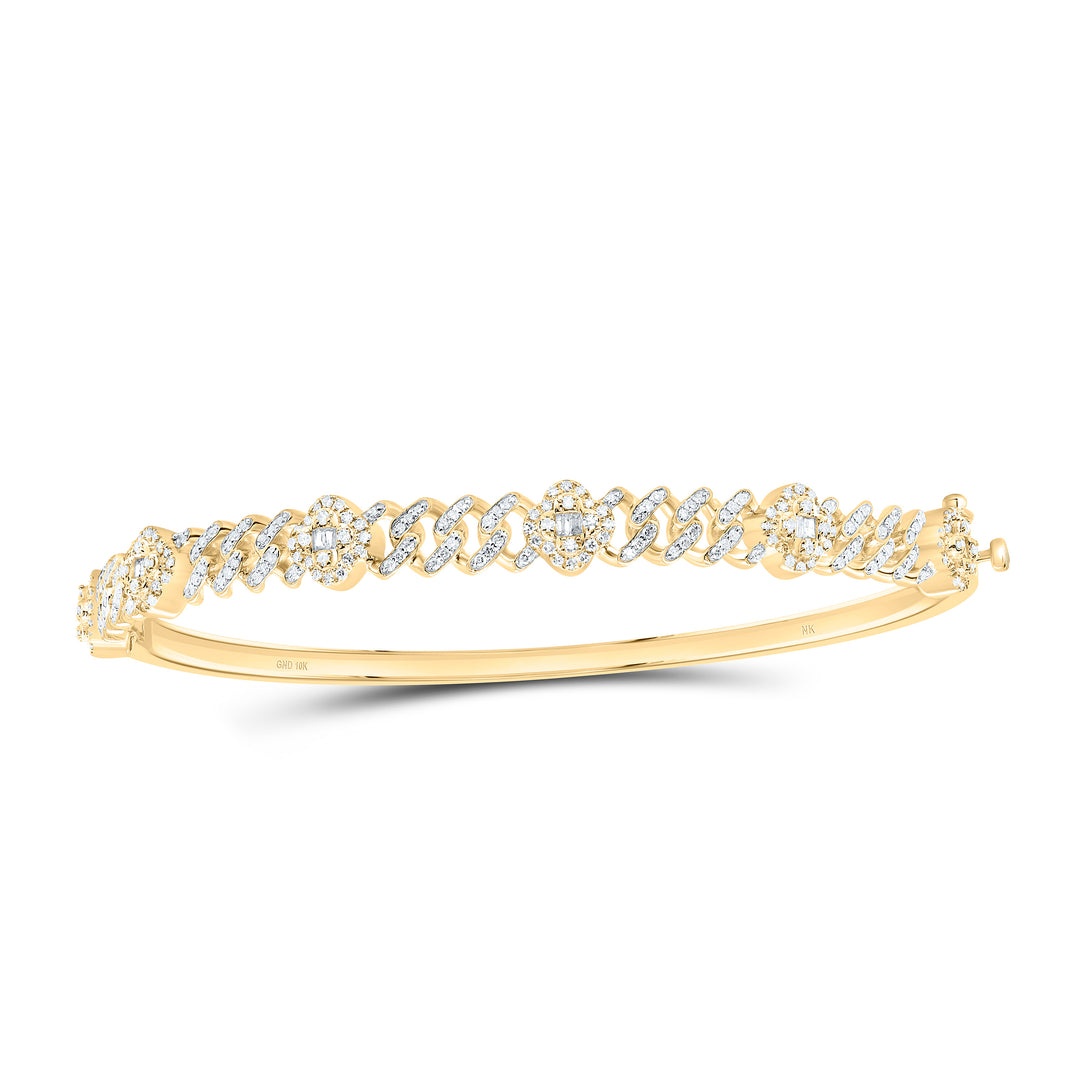 10kt Gold Diamond Clover Cuban Link Bangle 3/4 ctw