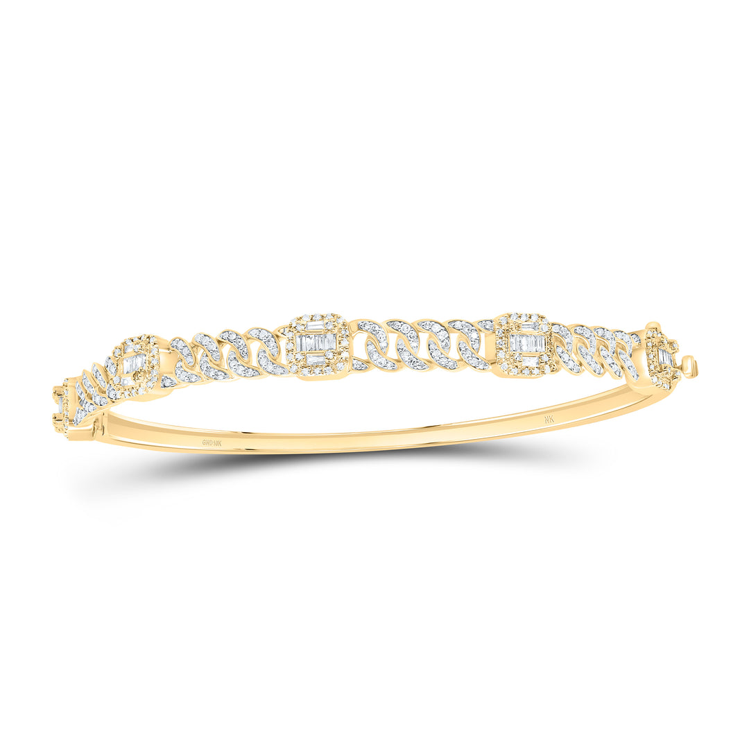 10kt Gold Diamond Cushion Cuban Link Bangle 1 ctw