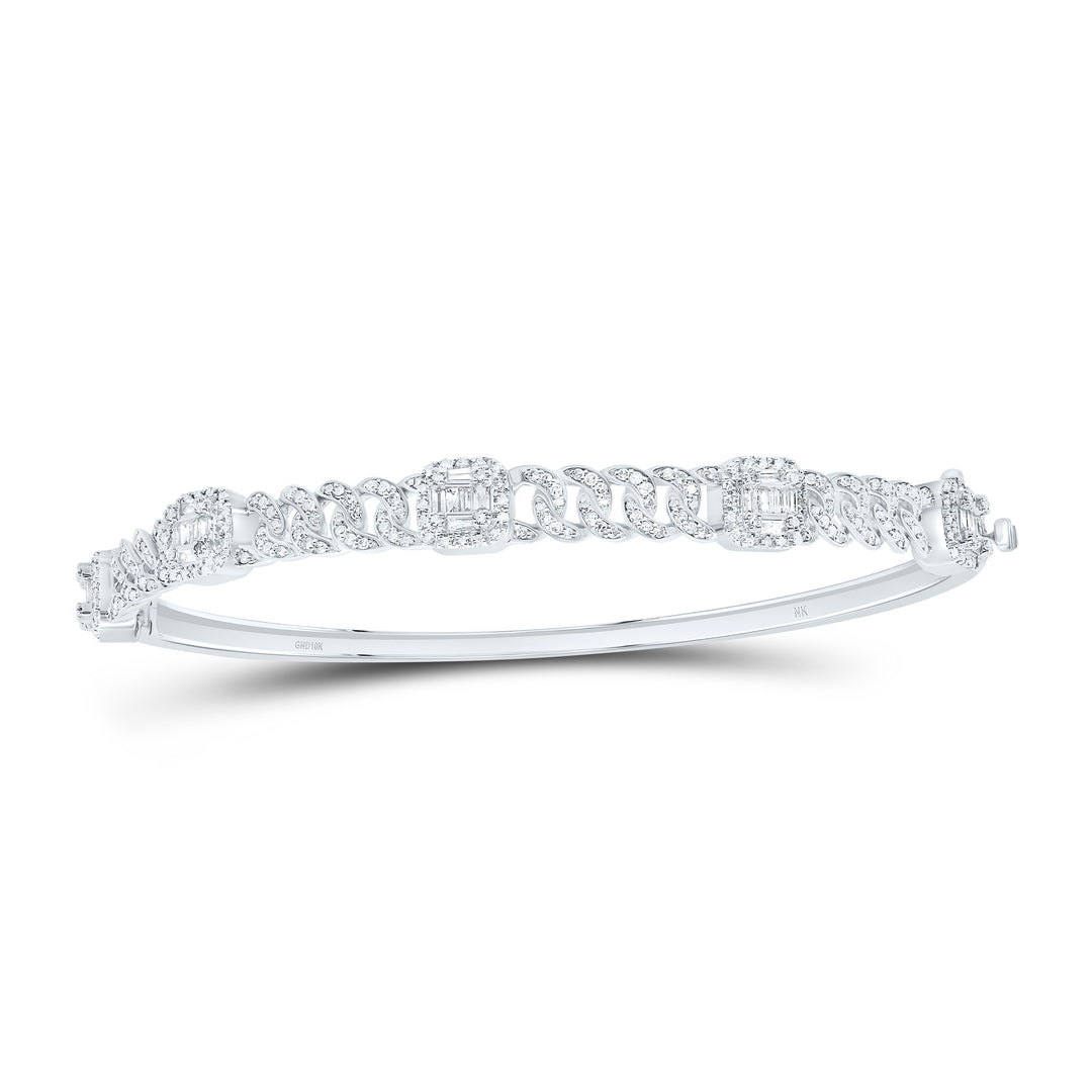 10kt Gold Diamond Cushion Cuban Link Bangle 1 ctw