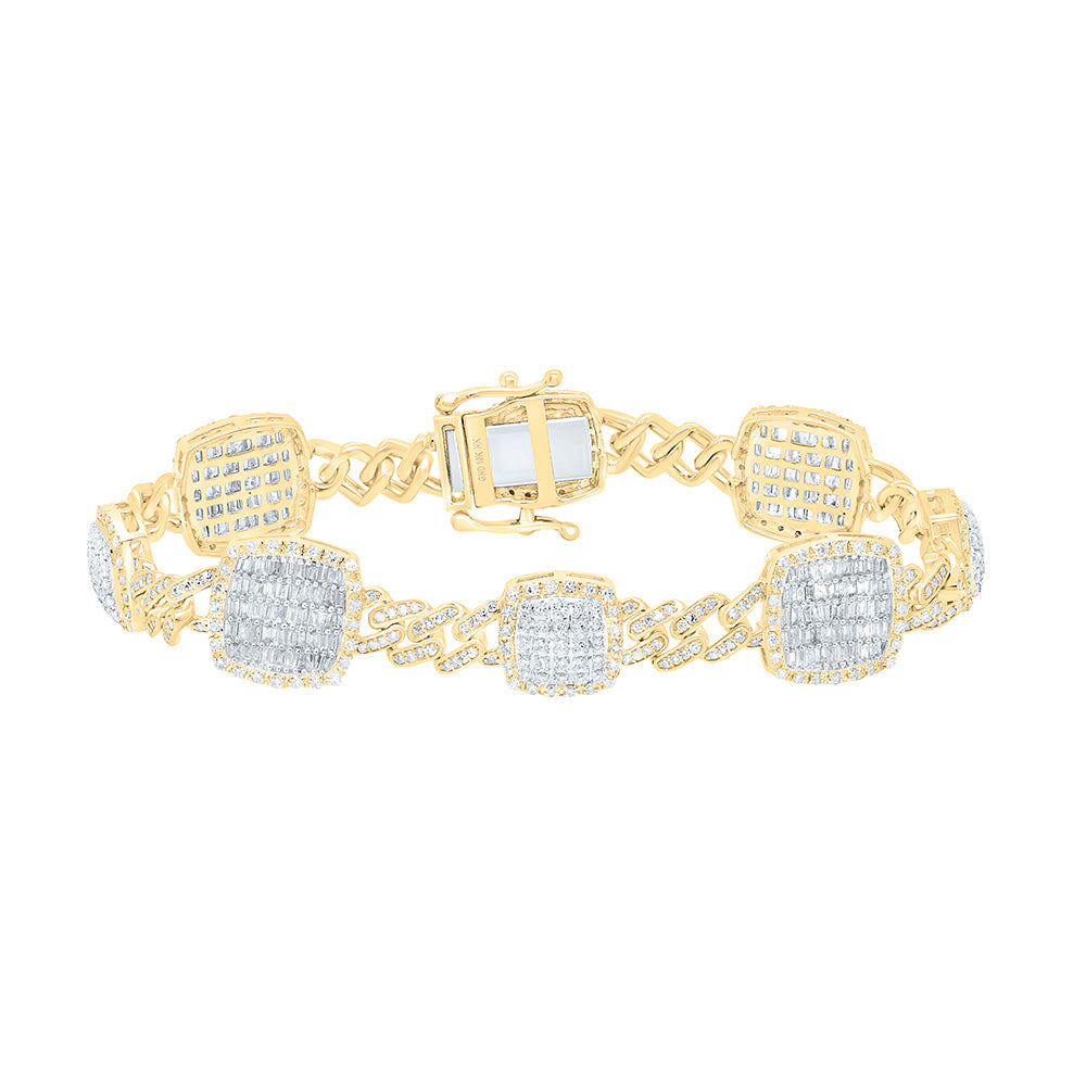 10kt Gold Diamond Cushion Cuban Link Bracelet 2-5/8 ctw