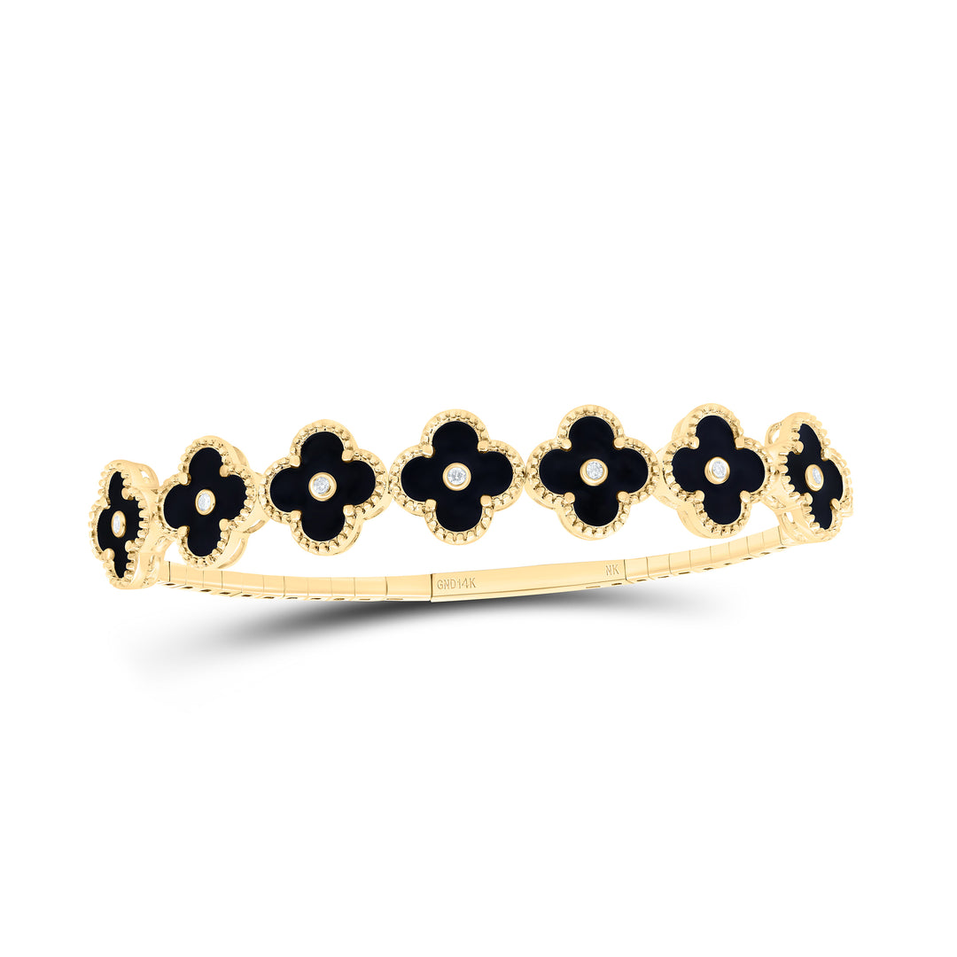 14kt Gold Diamond Clover Bangle 1/12 ctw