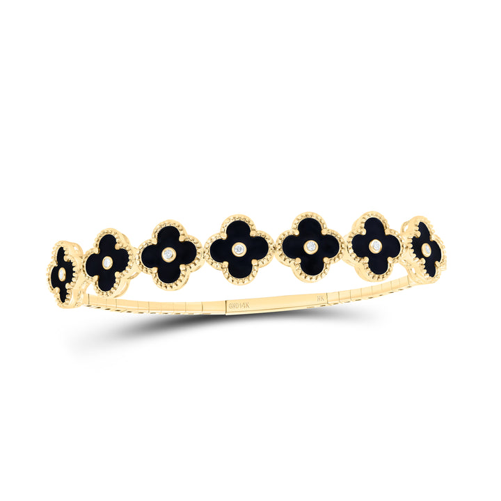 14kt Gold Diamond Clover Bangle 1/12 ctw