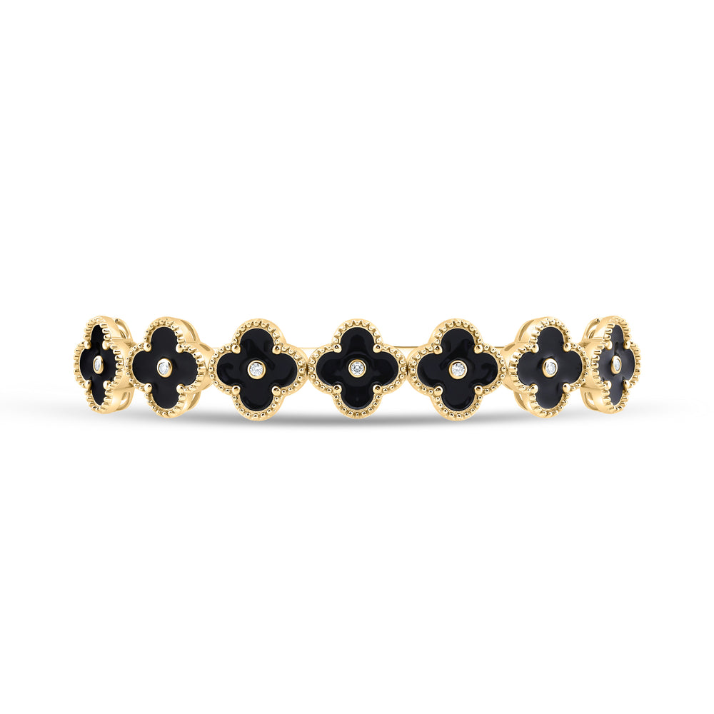 14kt Gold Diamond Clover Bangle 1/12 ctw - view 2