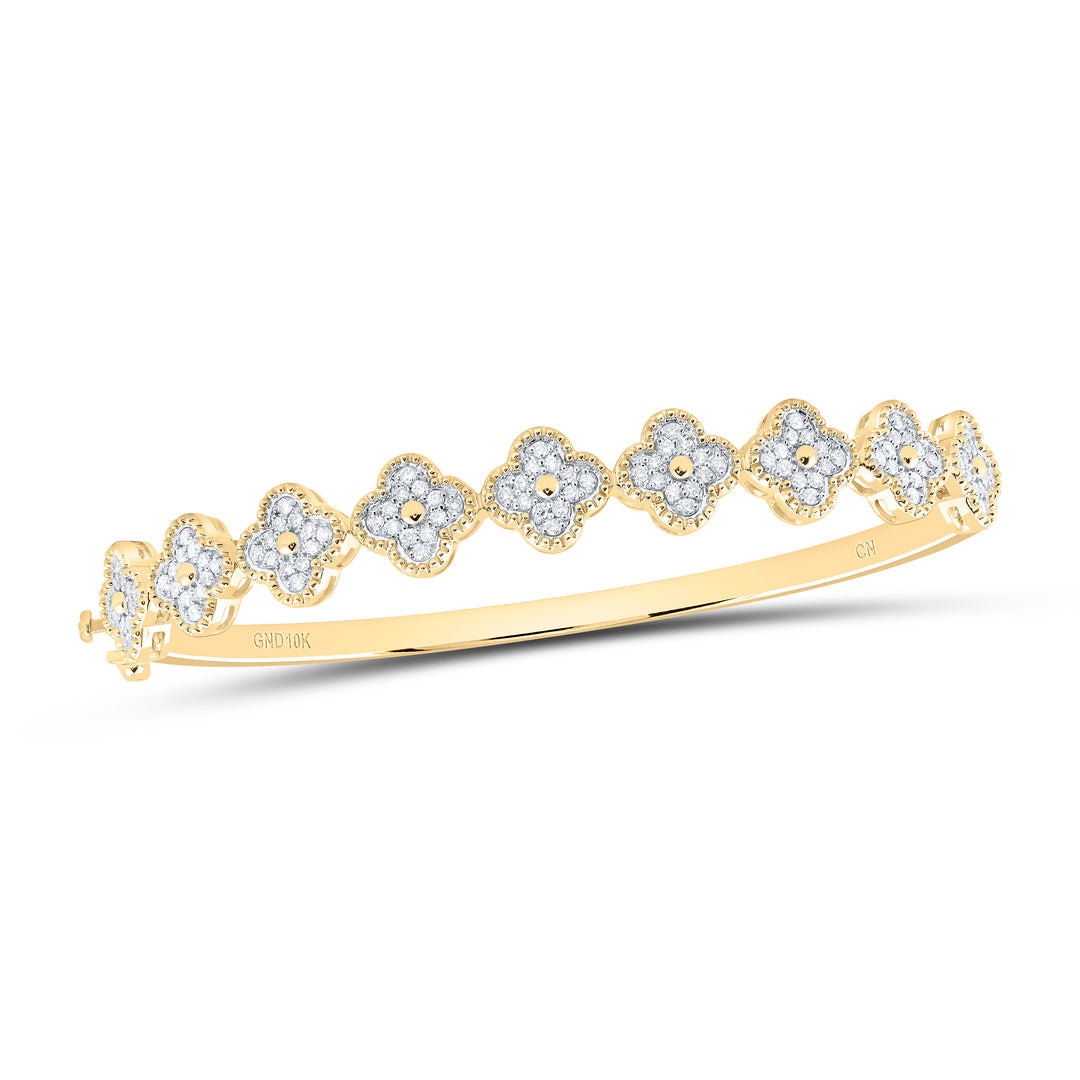 10kt Gold Diamond Clover Bangle 3/4 ctw