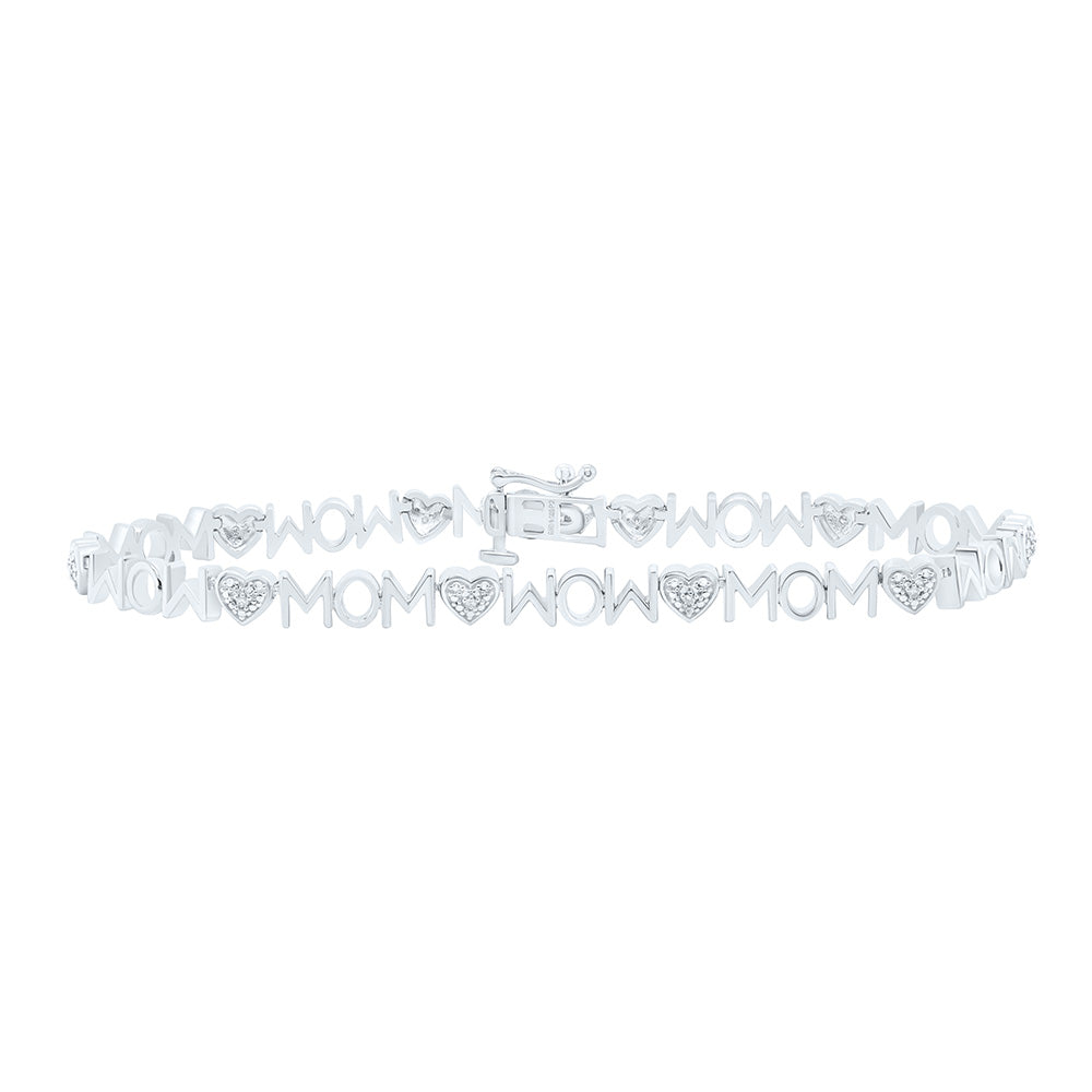 Sterling Silver Diamond Heart Mom Bracelet 1/20 ctw