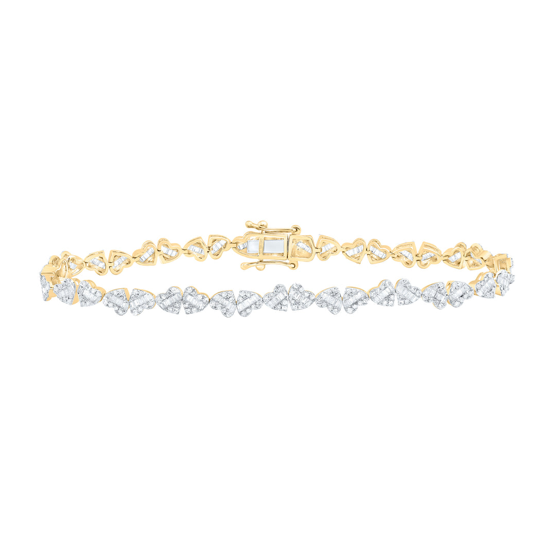 10kt Gold Diamond Heart Bracelet 1-3/4 ctw