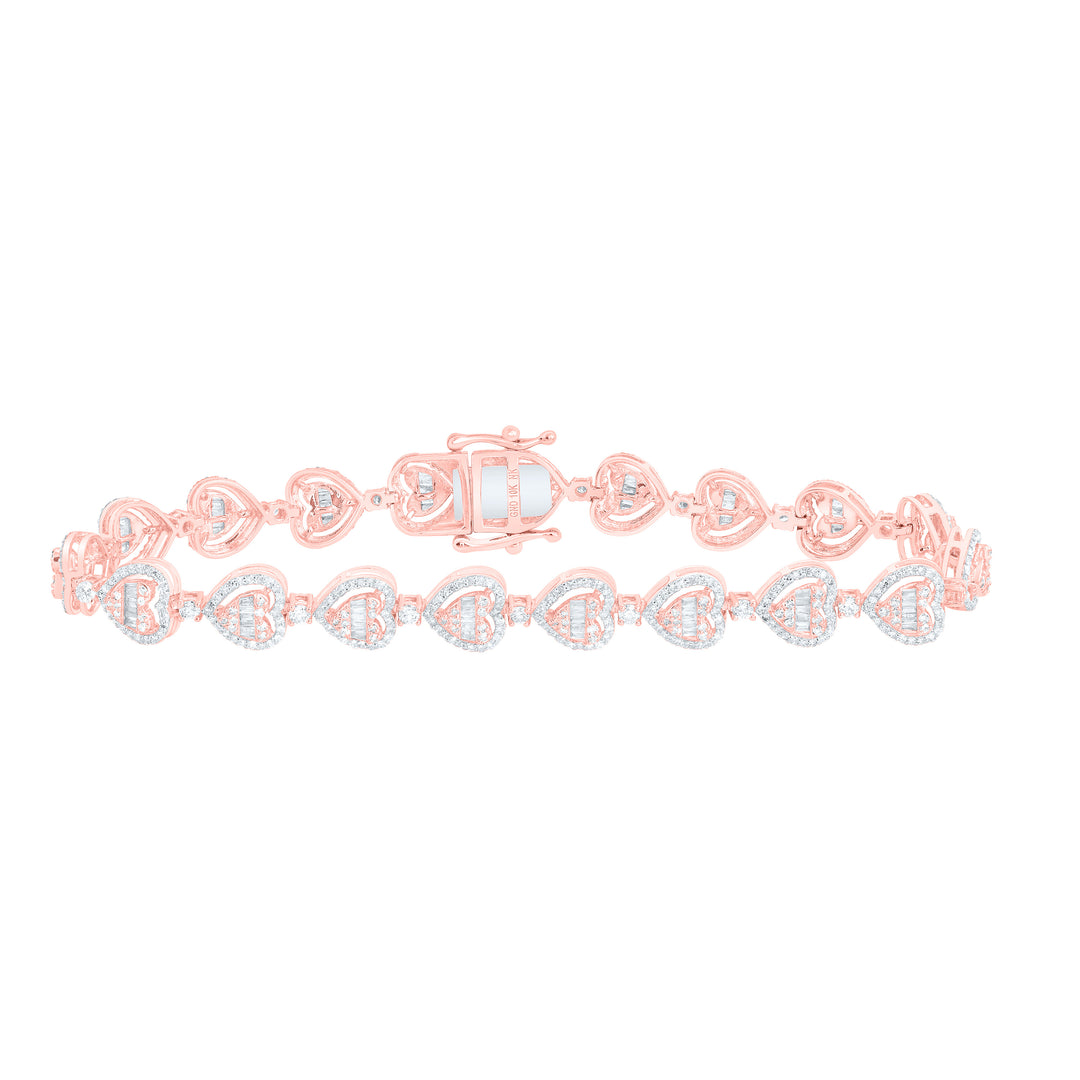 10kt Gold Diamond Heart Bracelet 2-7/8 ctw