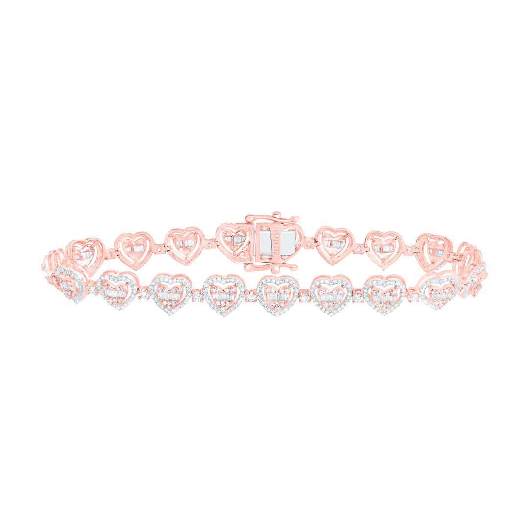 10kt Gold Diamond Heart Bracelet 2-7/8 ctw