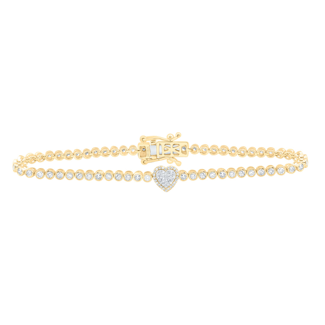 14kt Gold Diamond Tennis Heart Bracelet 1-5/8 ctw