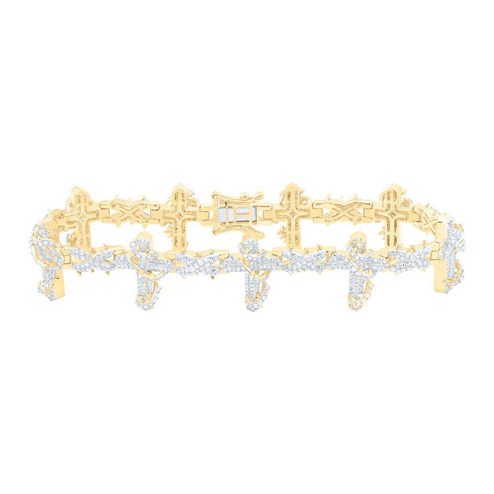 10kt Gold Men's Diamond Cross Bracelet 4-1/5 ctw