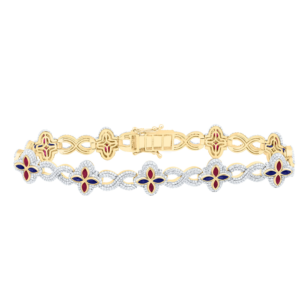 10kt Gold Men's Diamond Clover Bracelet 4-7/8 ctw