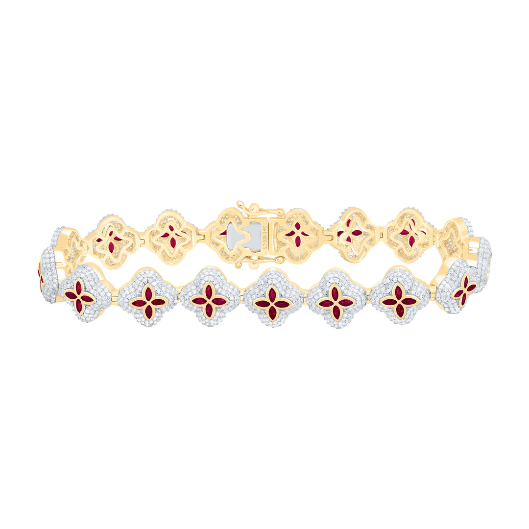 10kt Gold Men's Diamond Clover Bracelet 4-1/3 ctw