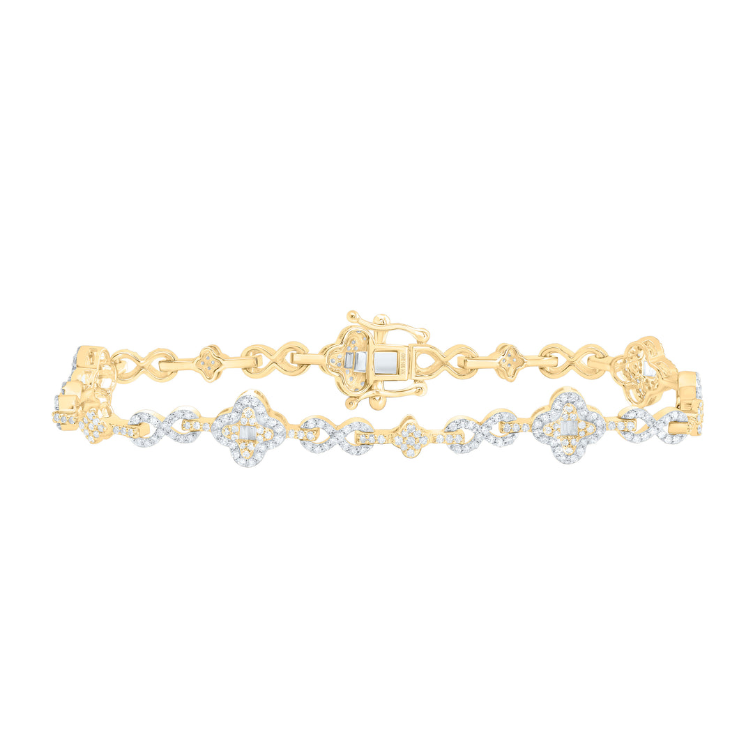 10kt Gold Diamond Clover Bracelet 1-5/8 ctw