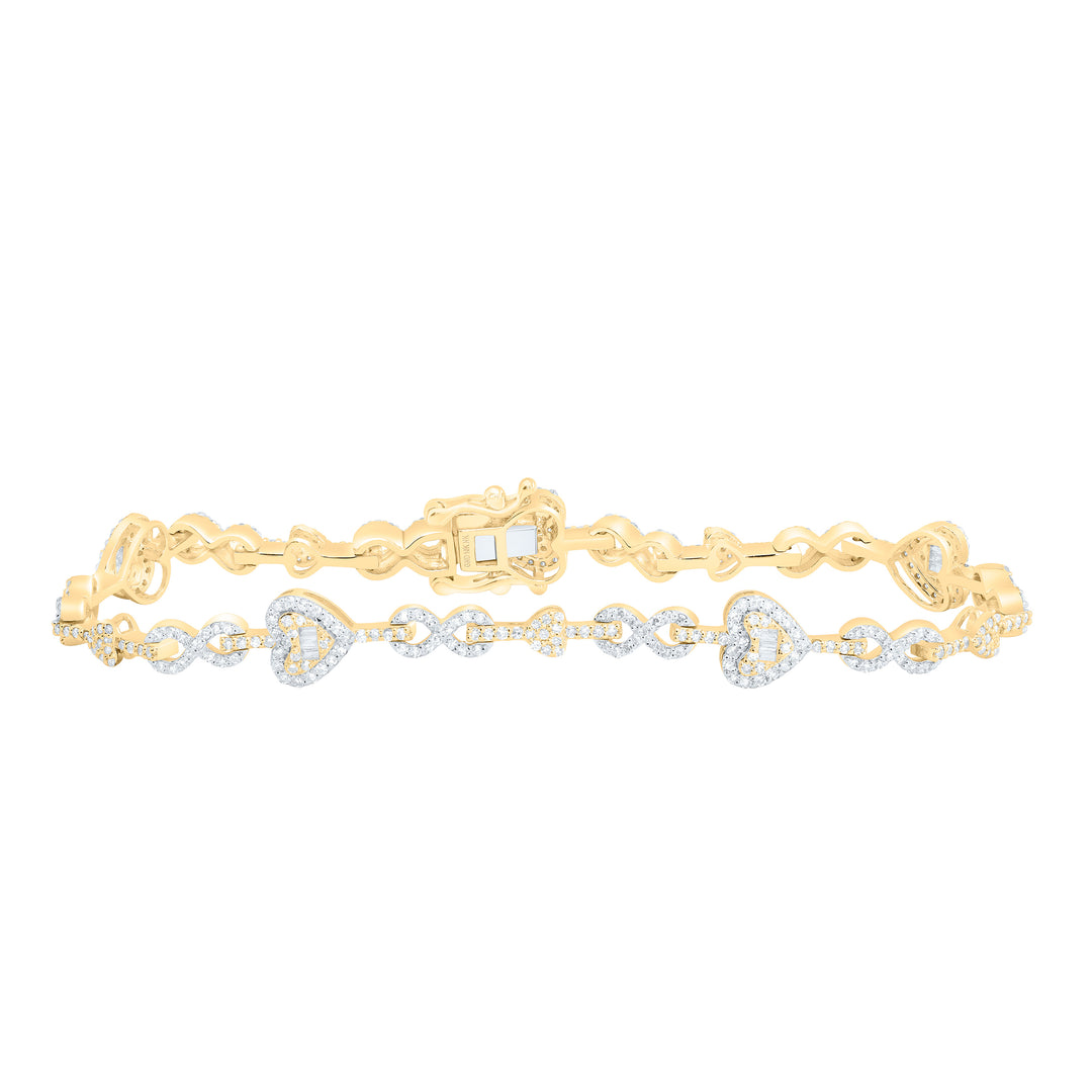 10kt Gold Diamond Heart Bracelet 1-3/4 ctw