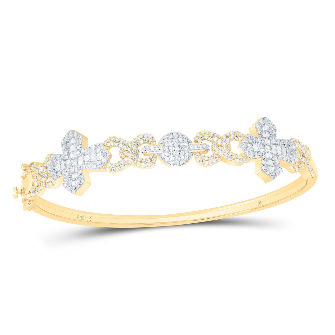 10kt Gold Diamond Cross Bangle 1-3/4 ctw