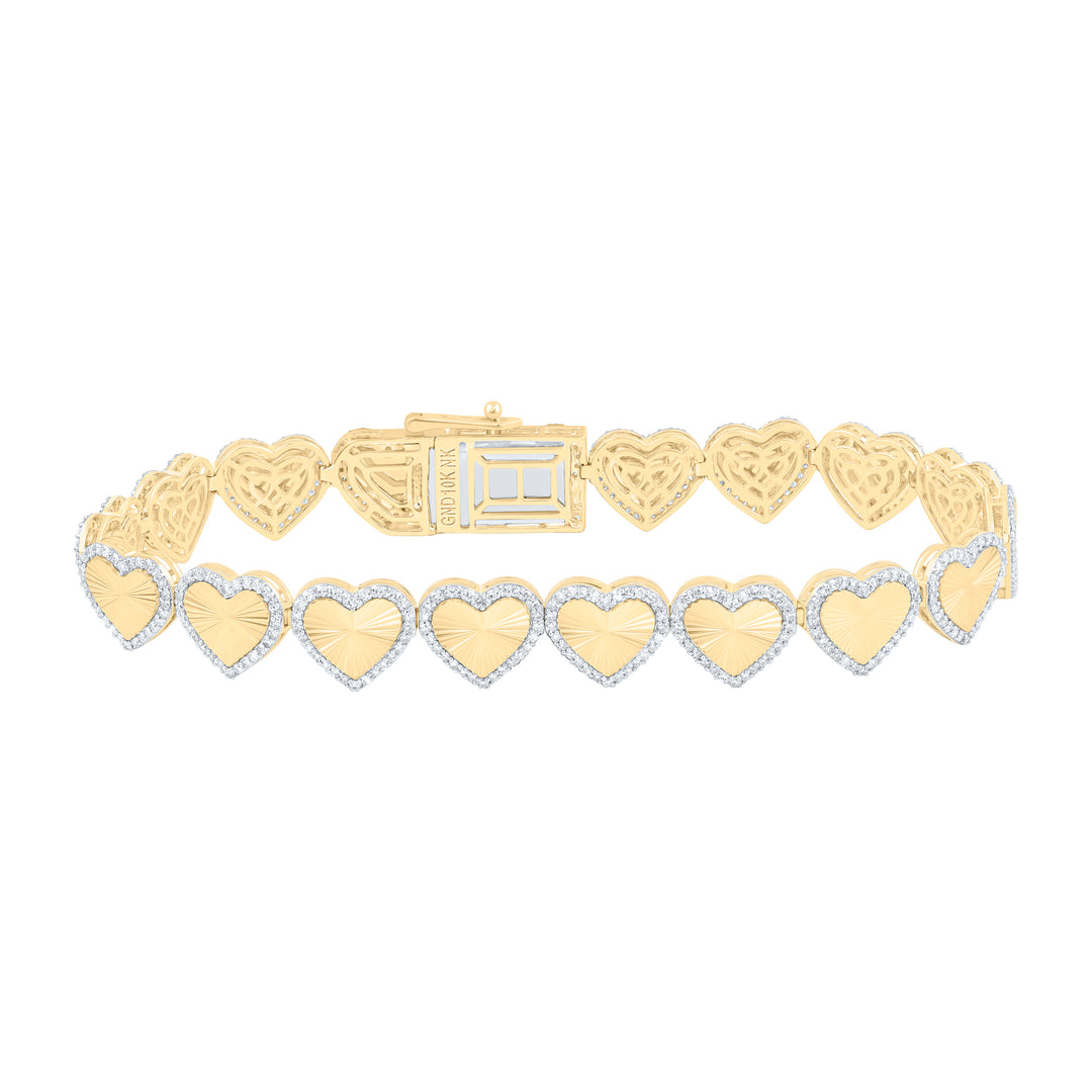 10kt Gold Diamond Heart Bracelet 1-7/8 ctw