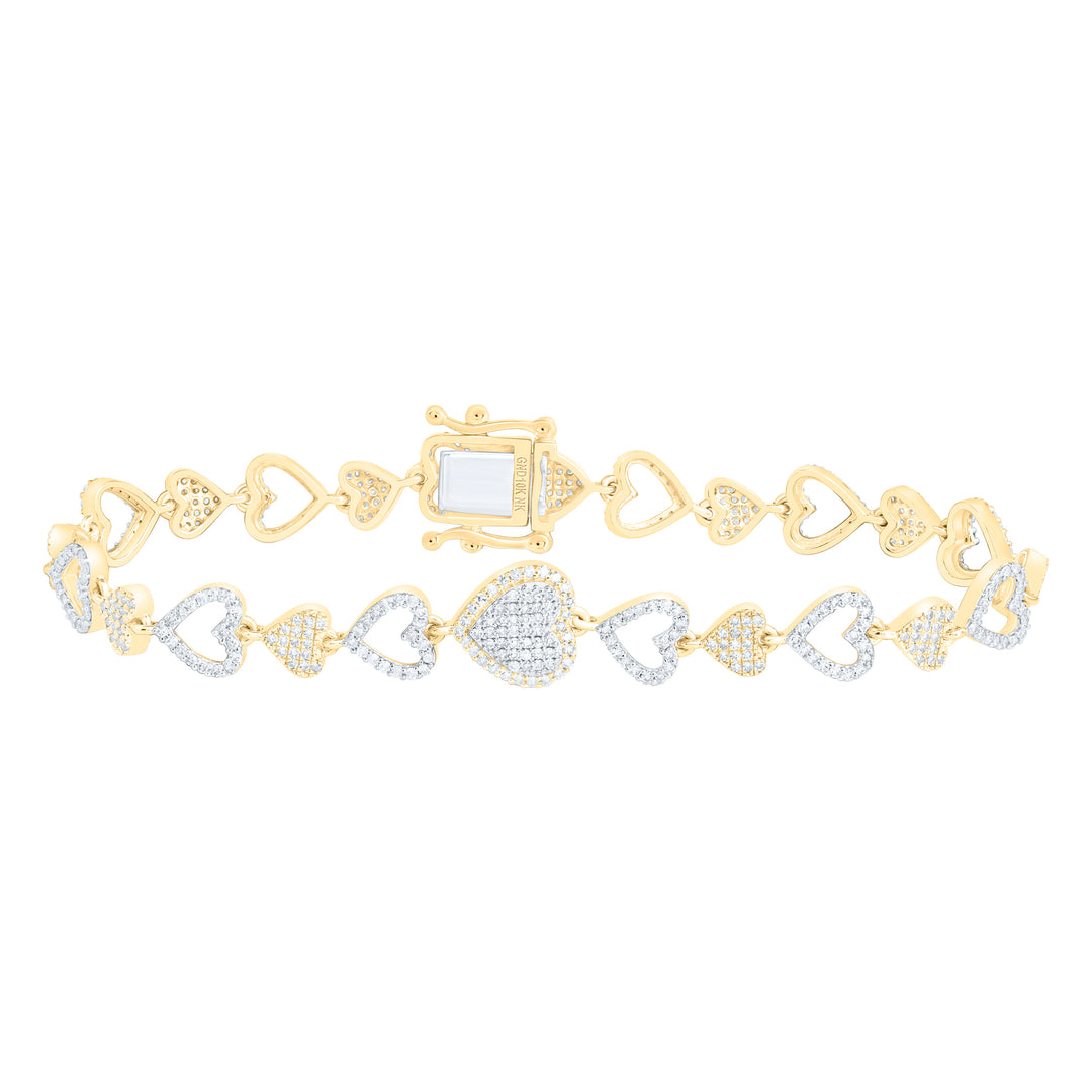 10kt Gold Diamond Heart Bracelet 1-5/8 ctw