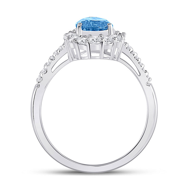 10kt White Gold Womens Pear Lab-Created Blue Topaz Solitaire Ring 2 Cttw