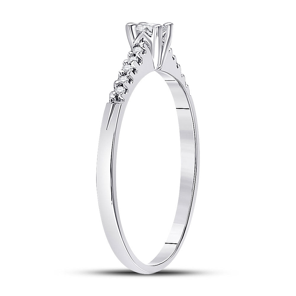 10kt White Gold Womens Round Diamond Solitaire Promise Ring 1/8 Cttw