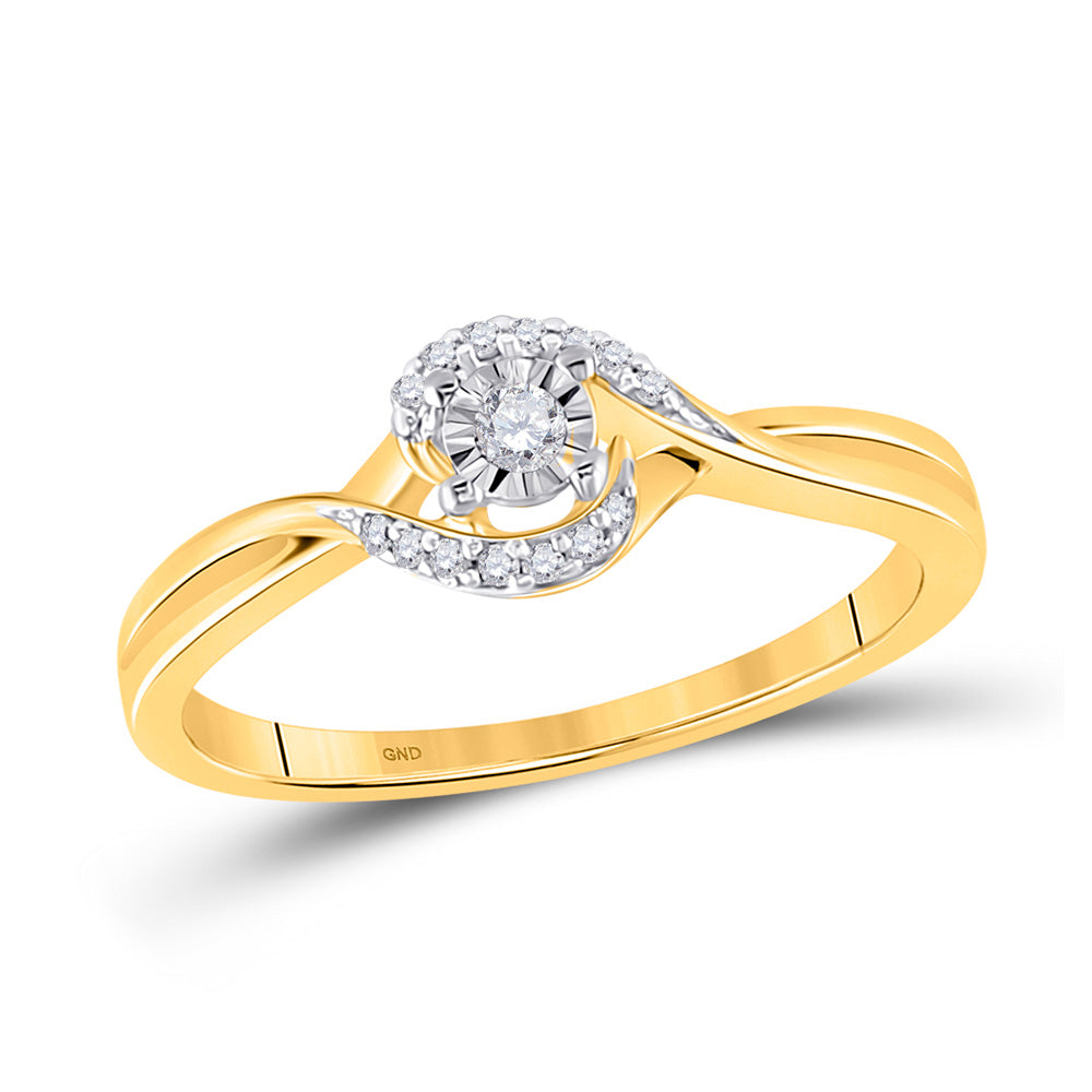 10kt Yellow Gold Womens Round Diamond Solitaire Promise Ring 1/10 Cttw